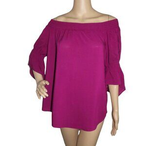 Express Blouse Womens XS (0-2) Fuchsia Pink Off Shoulder Smocked Neck top shirt